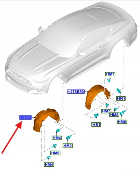 Ford OE НАДКОЛЕСО ПРАВЕ ПЕРЕДНЄ MUSTANG 2.3 2015-17 5360511 _ FR3B-16A562-BF