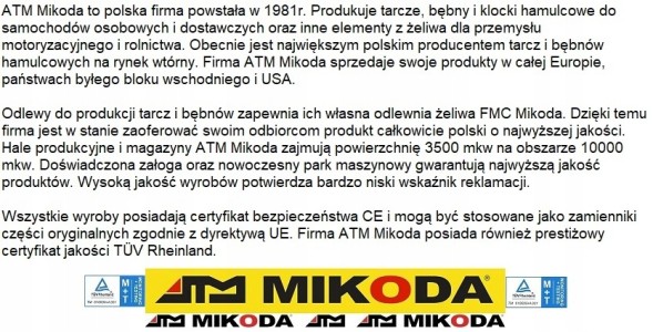 ATM Mikoda 0340Z+5SP831 CITROEN C8 02r- Диски 0340 колодки citroen c8 02r - передні 285мм