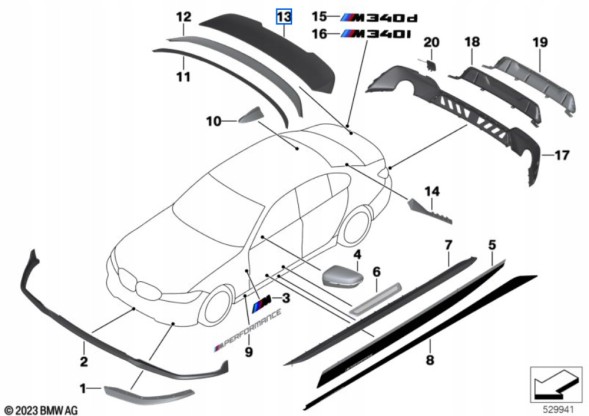 BMW OE 51622473006 Задній спойлер чорний з високим блиском BMW 3' G21 M3 G81