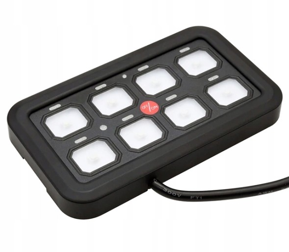 Batpol PANEL STEROWNIA 8 PRZEŁĄCZNIKÓW LED DIODA NIEBIESKA OFF ROAD NAKLEJKI KPL Панель керування Batpol 8 перемикачів, світлодіодне підсвічування синього кольору