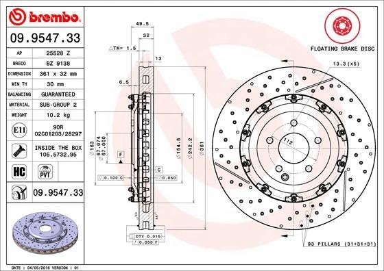 Brembo 09.9547.33 Щит хам. Передній floating front mercedes-benz
