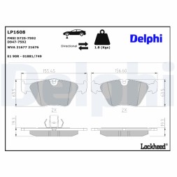 LP1608 DELPHI Комплект гальмівних колодок з 4 шт дисків
