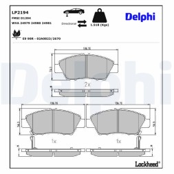 LP2194 DELPHI Комплект гальмівних колодок з 4 шт дисків