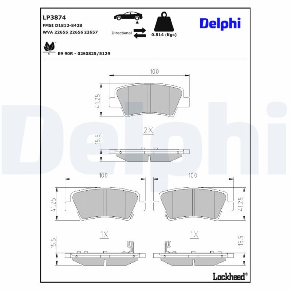 LP3874 DELPHI Комплект гальмівних колодок з 4 шт дисків