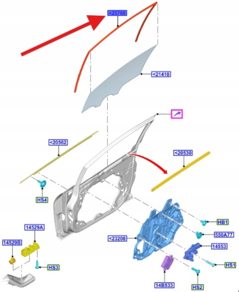 Ford OE УЩІЛЬНЮВАЧ СКЛА ПРАВИЙ ВЕРХНІЙ FORD FIESTA 2017- OE 2412547 _ H1BB-A21510-AE