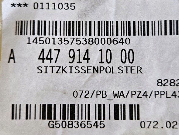 Mercedes-Benz OE A4479141000 ПОДУШКА СИДІННЯ ГУБКА СИДІННЯ MERCEDES V КЛАС 447 448