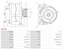 AS-PL A6703S Новий альтернатор jeep wrangler 3.8 chrysler гранд вояджер 3.8