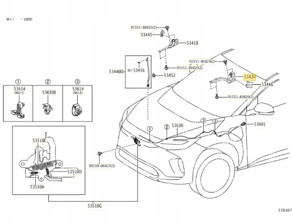 Toyota OE OE TOYOTA ШАРНІР КАПОТА ПРАВИЙ TOYOTA BZ 5341042170