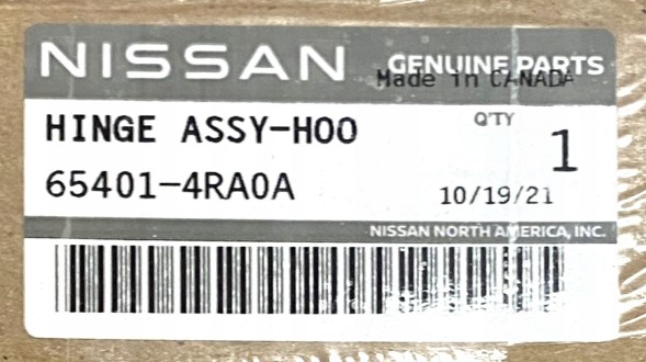 Nissan OE 654014RA0A Лівий ШАРНІР МАСКИ NISSAN MAXIMA 2016+ OE