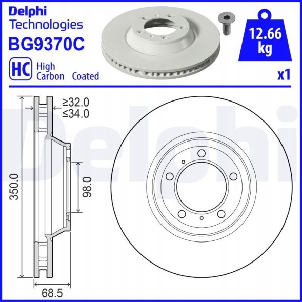 Delphi  Гальмівний диск delphi le 350х34 в - передній