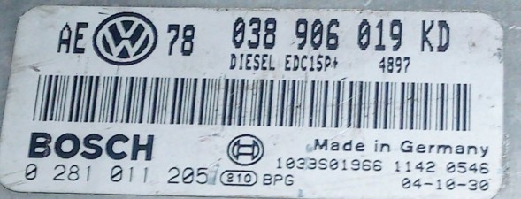 Volkswagen OE 038906019KD 0281011205 BEZ IMMO przygotowany w SDK Блок керування двигуном 038906019KD 0281011205 БЕЗ IMMO