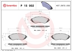 P15002 BREMBO Комплект гальмівних колодок з 4 шт дисків