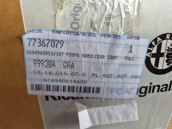 Fiat OE Гальмівний насос 77367079 Fiat Ducato 14-