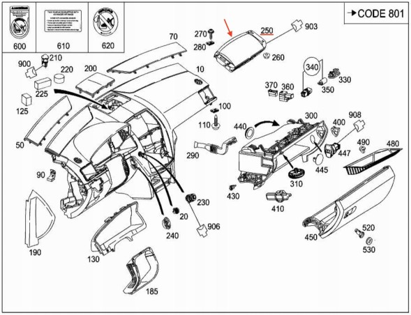 Mercedes-Benz OE 2048601200, A2048601200, A-204-860-12-00 НОВА ОРИГІНАЛЬНА ПОДУШКА БЕЗПЕКИ ПАСАЖИРА MERCEDES C GLK 204 A2048601200