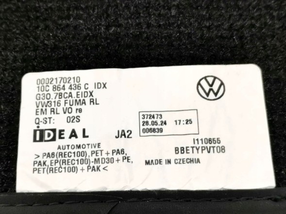 Volkswagen OE 11C863011D, DWP525509OE ВЕЛЮРОВІ КИЛИМКИ КОМПЛЕКТ VW ID.4 ID4 11C863011D IDX UK RHD ORG