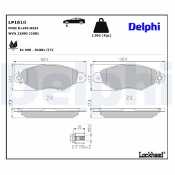 LP1610 DELPHI Комплект гальмівних колодок з 4 шт дисків