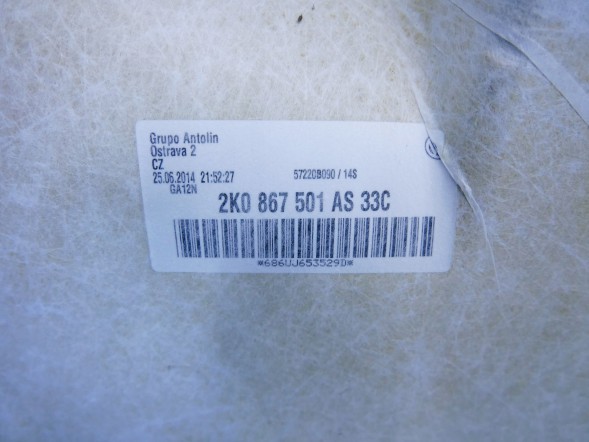 Volkswagen OE Sufit podsufitka podsufitówka 2K0867501AS VW CADDY III IV Стеля стельова підставка 2К0867501АС VW CADDY III IV