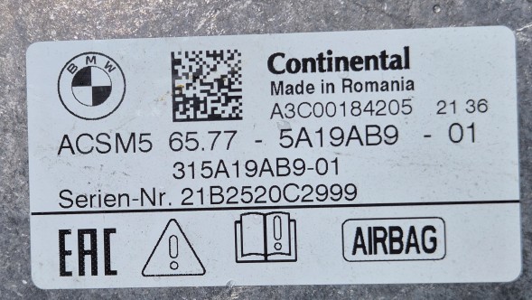 BMW OE STEROWNIK AIR BAG BMW 5A19AB9 Блок керування подушками безпеки AIRBAG ACSM5 BMW G20 G21 G22 OE 5A19AB9 !