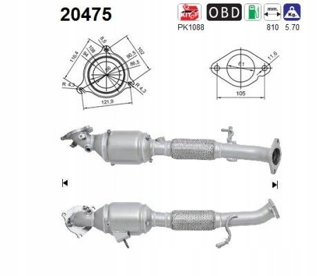 CHINA 20475 As catalyst asc20475 каталізарот форд 1,5/1,6 ecoboost куга 12- євро 5