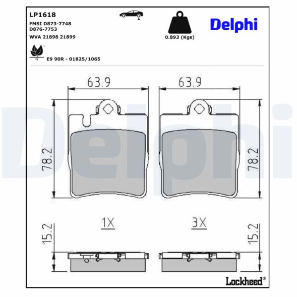 LP1618 DELPHI Комплект гальмівних колодок з 4 шт дисків