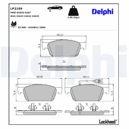 LP2199 DELPHI Комплект гальмівних колодок з 4 шт дисків