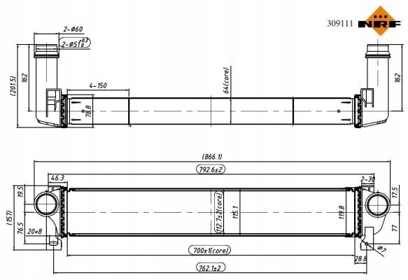 NRF 309111 309111/Nrf охолоджувач (інтеркулер) jeep cherokee 2,0crd 14-
