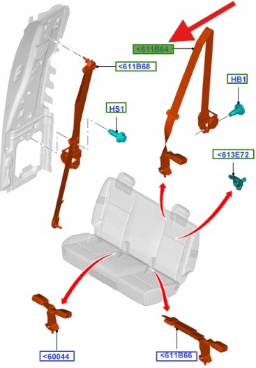 Ford OE AB39-26611B64-AG3YYW, AB3Z26611B64AF РЕМІНЬ БЕЗПЕКИ ЗАДНІЙ RANGER 2011- OEM 2339571 _ AB39-26611B64-AG3YYW