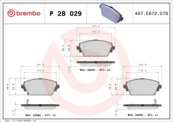 P28029 BREMBO Комплект гальмівних колодок з 4 шт дисків