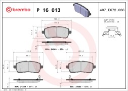 P16013 BREMBO Комплект гальмівних колодок з 4 шт дисків