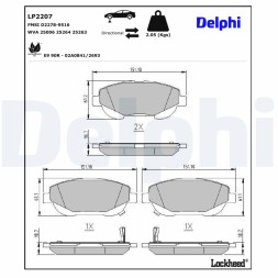 LP2207 DELPHI Комплект гальмівних колодок з 4 шт дисків