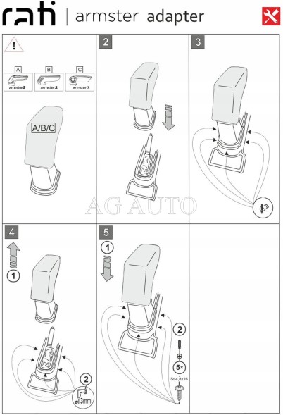 Rati V01542 Підлокітник з адаптером для dacia spring, 2021-2024, arm2-black