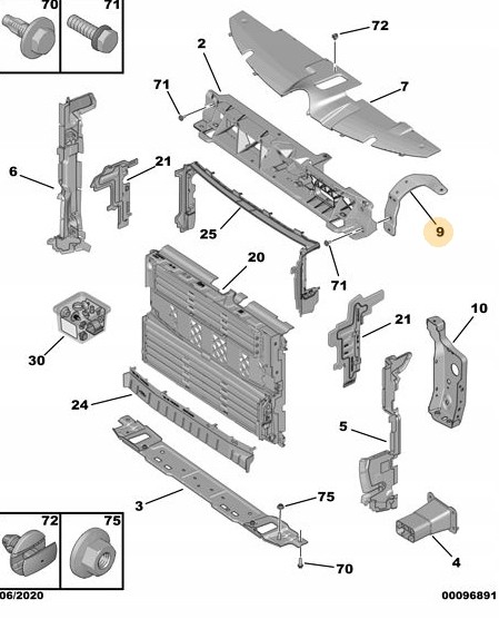 Citroen OE 98 017 242 80 Ручка кріплення передньої лампи права сторона Citroen OE 9801724280