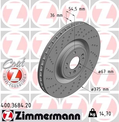 Zimmermann 400.3684.20 Гальмівні диски zimmermann 400.3684.20