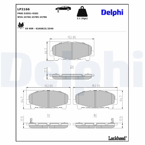 LP2166 DELPHI Комплект гальмівних колодок