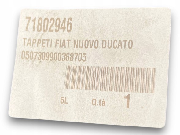 Fiat OE W308 Fiat Ducato КИЛИМКИ ЦІЛІСНІ 2 ШТУКИ FCA OEM 71802946 !J