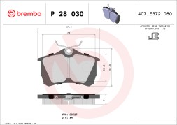 P28030 BREMBO Комплект гальмівних колодок з 4 шт дисків