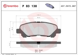 P83138 BREMBO Комплект гальмівних колодок з 4 шт дисків