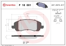 P18001 BREMBO Комплект гальмівних колодок з 4 шт дисків