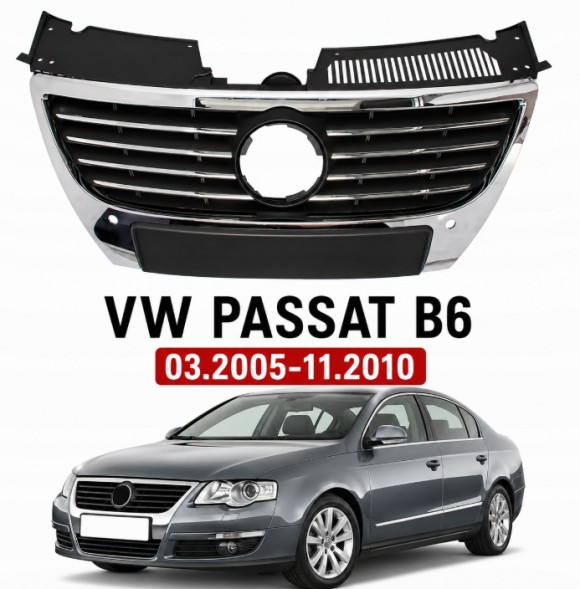 PC 6502-07-9540992P STANOWE РЕШІТКА РАДІАТОРА ПЕРЕДНЯ НОВА VW PASSAT B6 03.2005-11.2010 З ПАРКТРОНІКАМИ