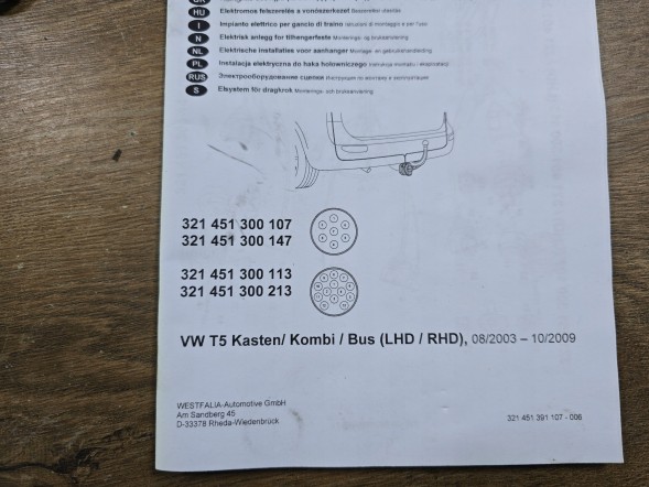 Westfalia 321451300113 A1 VW T5 T6 ДРІТКА ПІДКЛЮЧЕННЯ ДЛЯ ФАРКОПА 321451300113 WESTFALIA