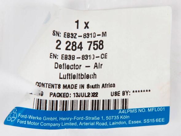 Ford OE EB3B-8310-CE Повітряне кермо правий рейнджер 15- 19- _ 2284758 _ eb3b-8310-ce