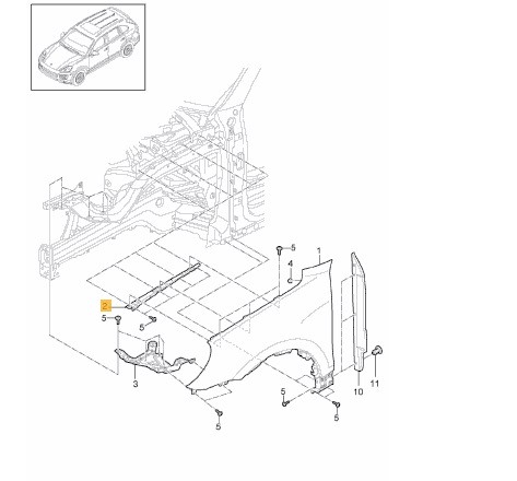 Porsche OE 95850351900 GRV Кріплення лівого крила Porsche Cayenne15-