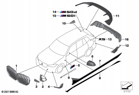 BMW OE 51142456384 FROZEN BLACK РАМКА ПЛІВКИ BMW X5 G05