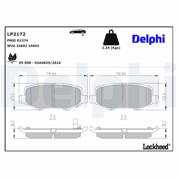 LP2172 DELPHI Комплект гальмівних колодок