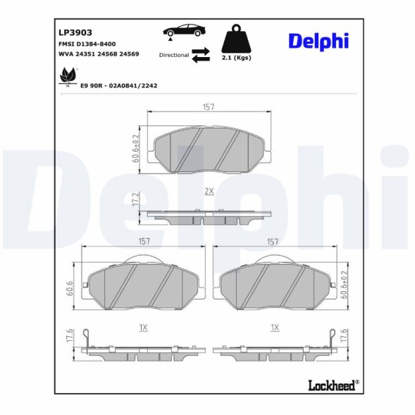 LP3903 DELPHI Комплект гальмівних колодок з 4 шт дисків