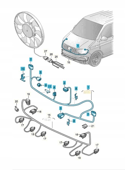 Volkswagen OE VW T6 MULTIVAN ПУЧОК ПРОВОДІВ ЕЛЕКТРОПРОВОДКА ЗАДНЬОГО БАМПЕРА 7LA971114