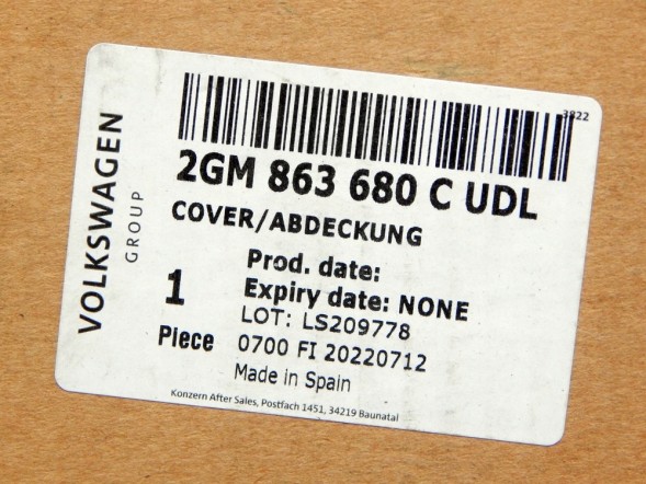 Volkswagen OE 2GM863680C UDL НОВА РАМКА ТУНЕЛЮ ЦЕНТРАЛЬНА 2GM863680C VW T-CROSS OE ASO
