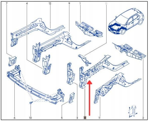 Renault OE 751118234R Лівий передній лонжерон RENAULT MEGANE IV