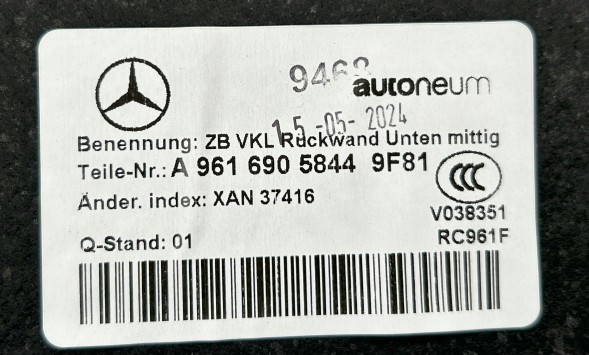 Mercedes-Benz OE ОББИВКА КИЛИМОВОГО ПОКРИТТЯ БУФЕРА ОБМІНУ MERCEDES ACTROS MP4 A9616905844 НОВА