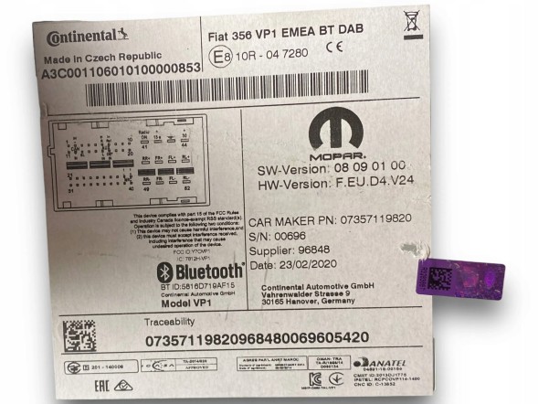 Fiat OE Fiat Tipo BLUETOOTH РАДІО ОРИГІНАЛ 07357119820
